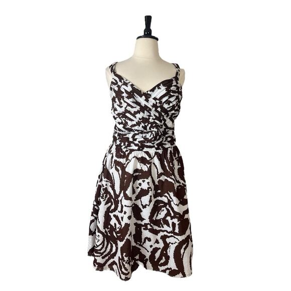 Ashley Stewart Dress Surplice Top Fit Flare Cotton Brown White Women’s Size 18 - Picture 1 of 11